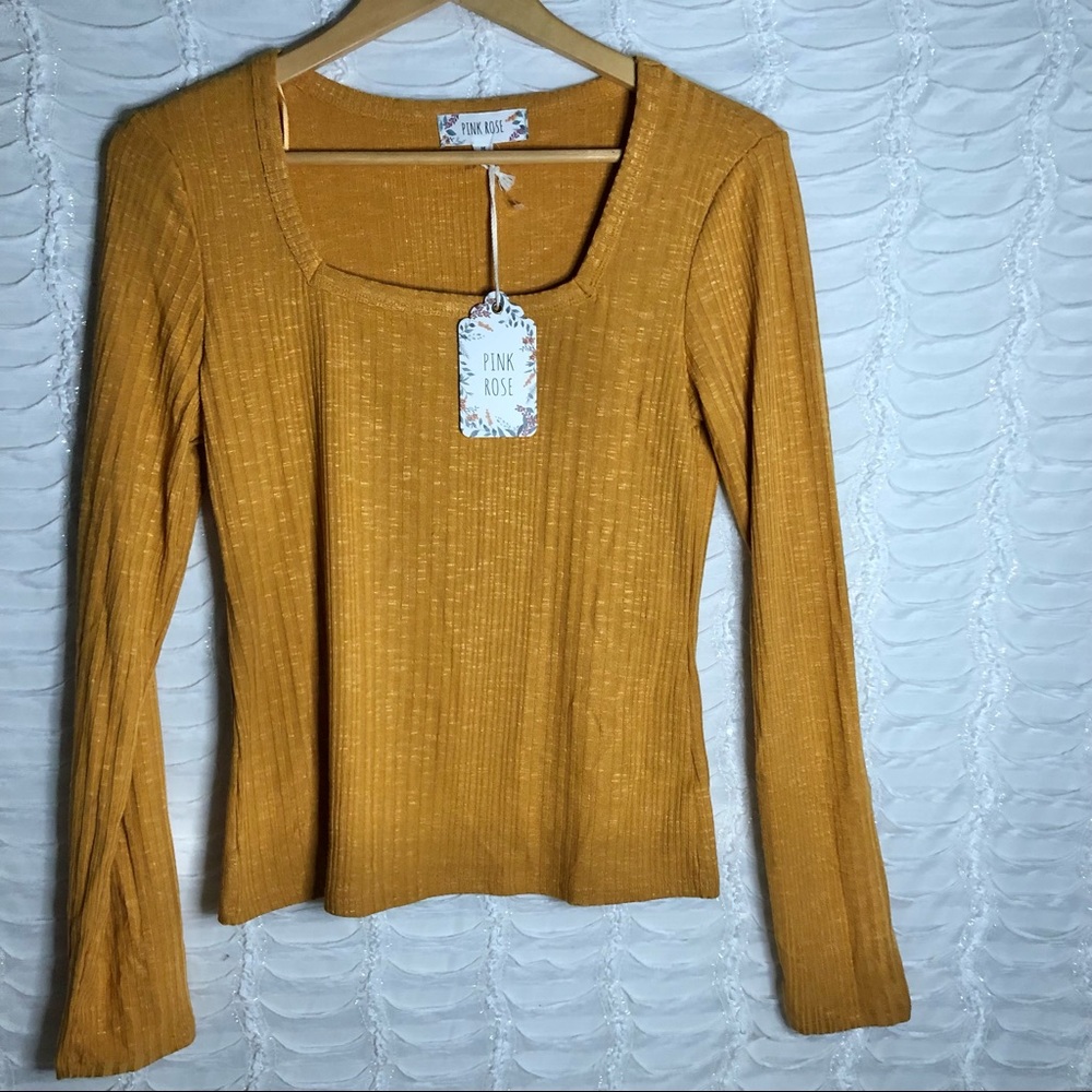Pink Rose long sleeve square neck top